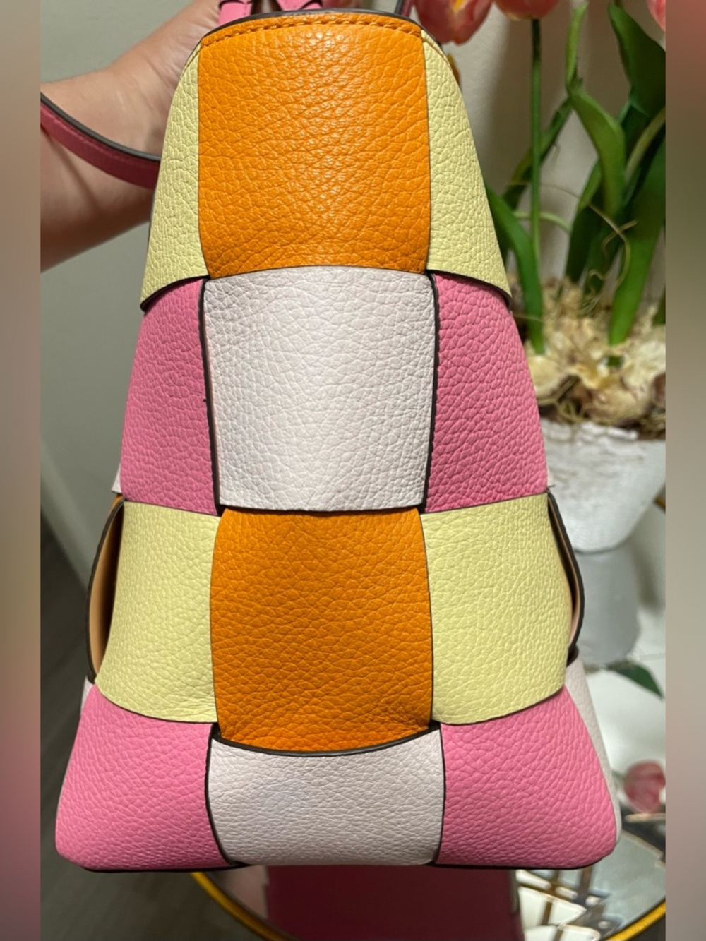 New Kate Spade 100% Genuine leather Pink ivory Woven convertible large Tote bag - Picture 13 of 17